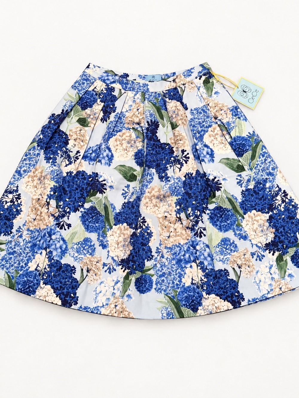 CeCe Blue Hydrangea Floral Pleated Midi Skirt NWT Size 8